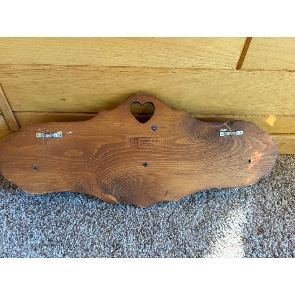 Forrest-James Vintage Wood Wall Shelf Heart Cutout 3 Peg Hooks Country Farmhouse - Picture 5 of 8